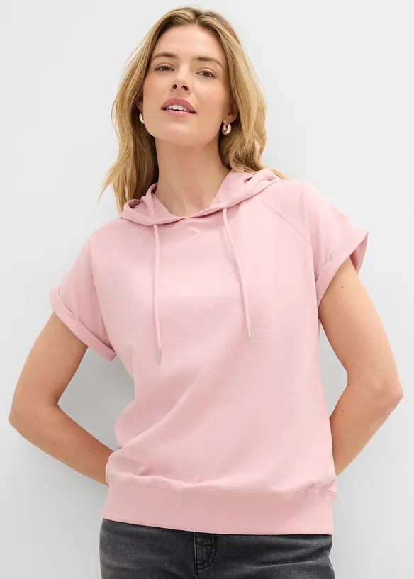 Sweatshirt mit Kapuze in rosa von vorne (im Anschnitt) - bonprix
