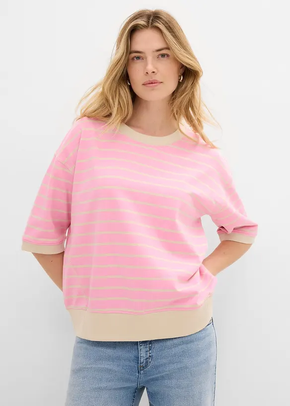 Lockeres Sweatshirt aus Baumwoll-Mix in rosa von vorne (im Anschnitt) - bonprix Lockeres Sweatshirt aus Baumwoll-Mix in rosa von vorne (im Anschnitt) - bonprix