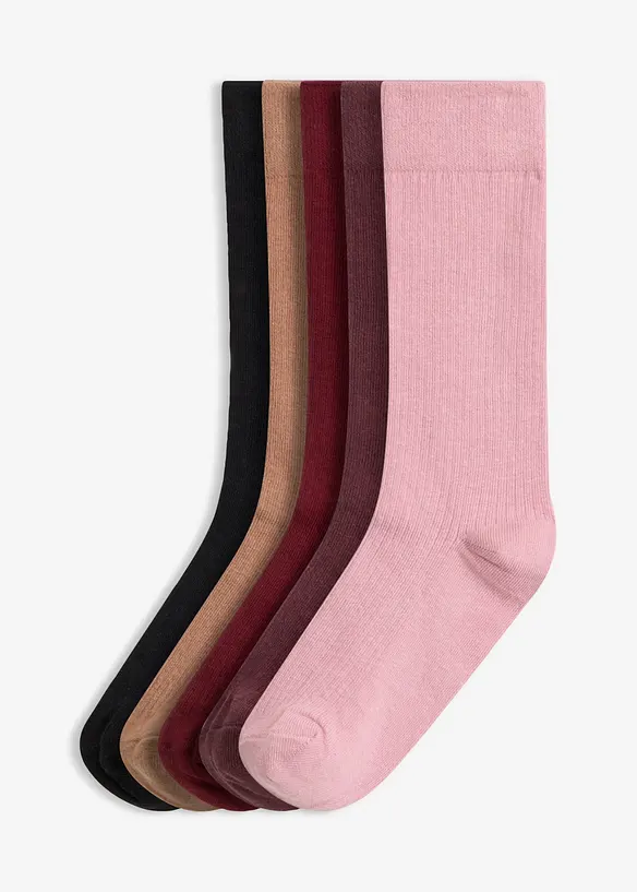 Gerippte Socken (5er Pack) in rot von vorne - bonprix
