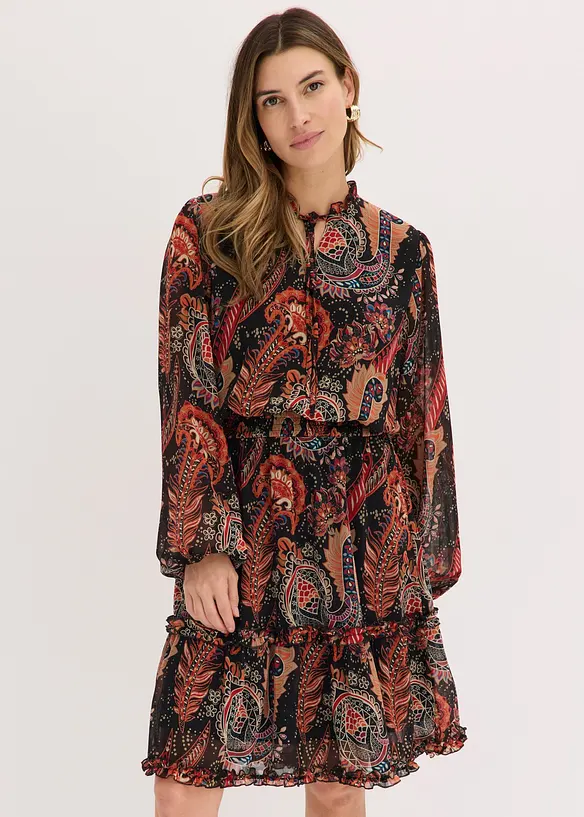 Chiffonkleid in schwarz von vorne (Totalaufnahme) - bonprix Chiffonkleid in schwarz von vorne (Totalaufnahme) - bonprix