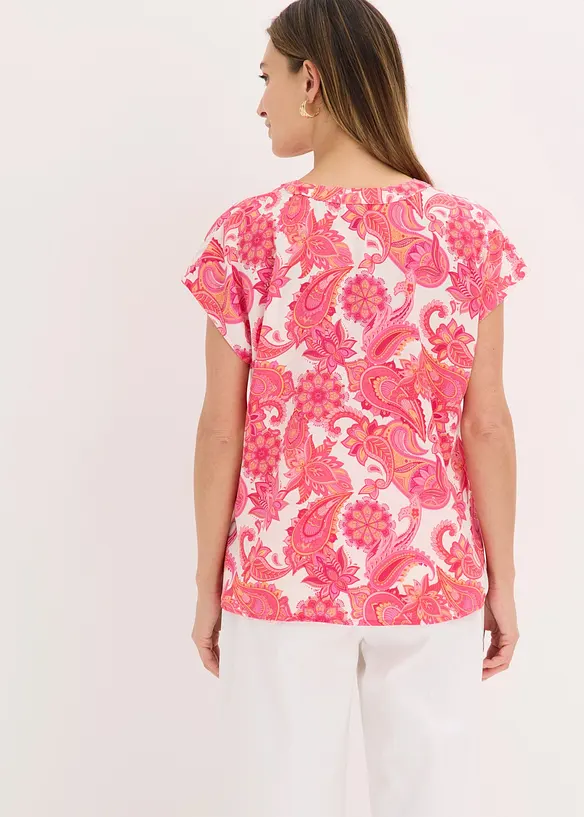 Kurzarmbluse aus fließendem Satin in rosa von hinten (im Anschnitt) - bonprix