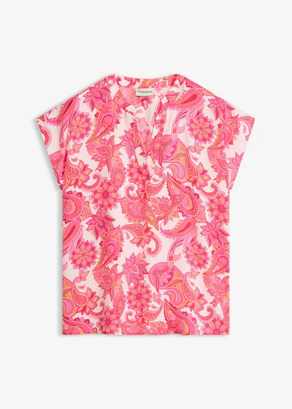 Kurzarmbluse aus fließendem Satin in rosa von vorne - bonprix