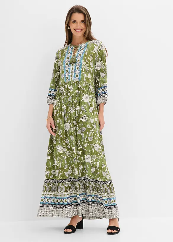 Tunika-Kleid aus fließender Viskose in grün von vorne (Totalaufnahme) - bonprix Tunika-Kleid aus fließender Viskose in grün von vorne (Totalaufnahme) - bonprix
