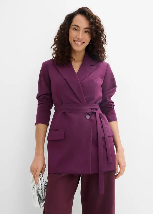 Blazer mit Bindegürtel in lila von vorne (im Anschnitt) - bonprix