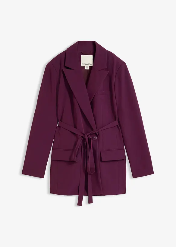 Blazer mit Bindegürtel in lila von vorne - bonprix