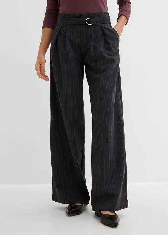 Weite Bundfaltenhose in grau von vorne - bonprix
