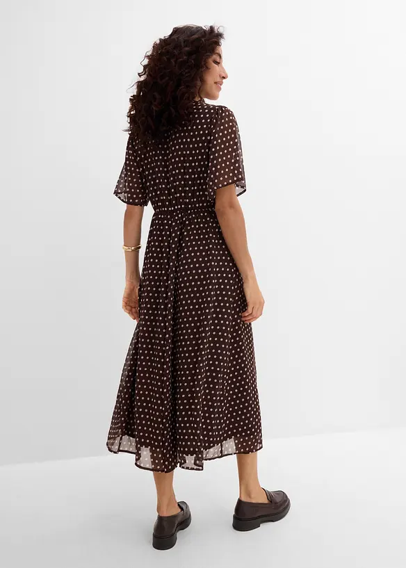 Midikleid aus strukturiertem Chiffon in braun von hinten (Totalaufnahme) - bonprix Midikleid aus strukturiertem Chiffon in braun von hinten (Totalaufnahme) - bonprix