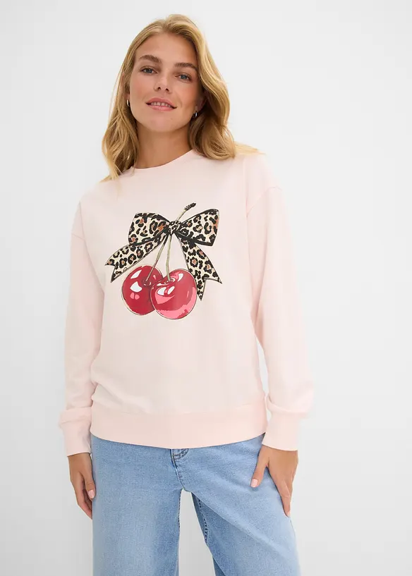 Weites Sweatshirt aus reiner Bio-Baumwolle in rosa von vorne (im Anschnitt) - bonprix