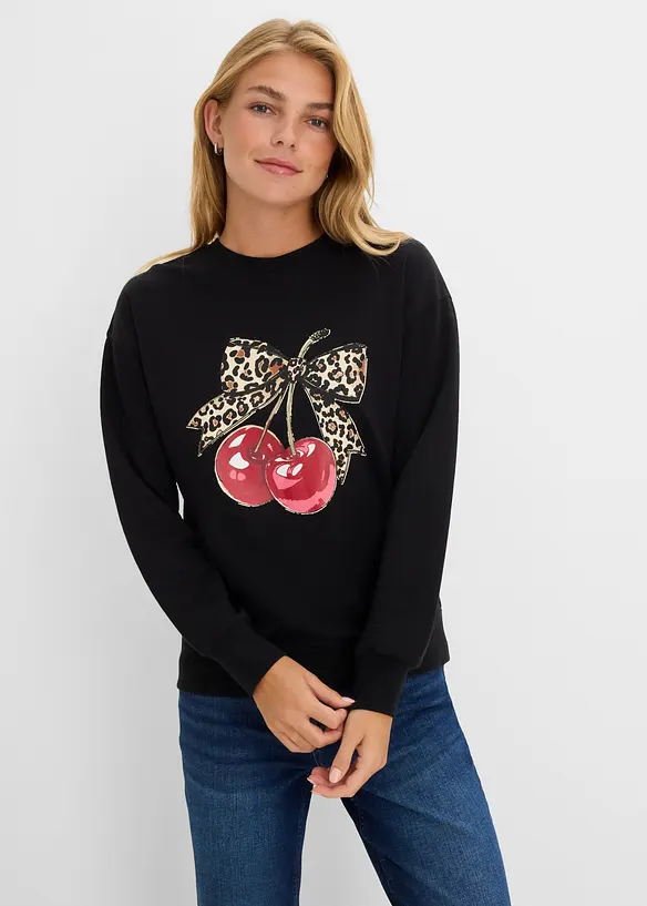 Weites Sweatshirt aus reiner Bio-Baumwolle in schwarz von vorne (im Anschnitt) - bonprix Weites Sweatshirt aus reiner Bio-Baumwolle in schwarz von vorne (im Anschnitt) - bonprix