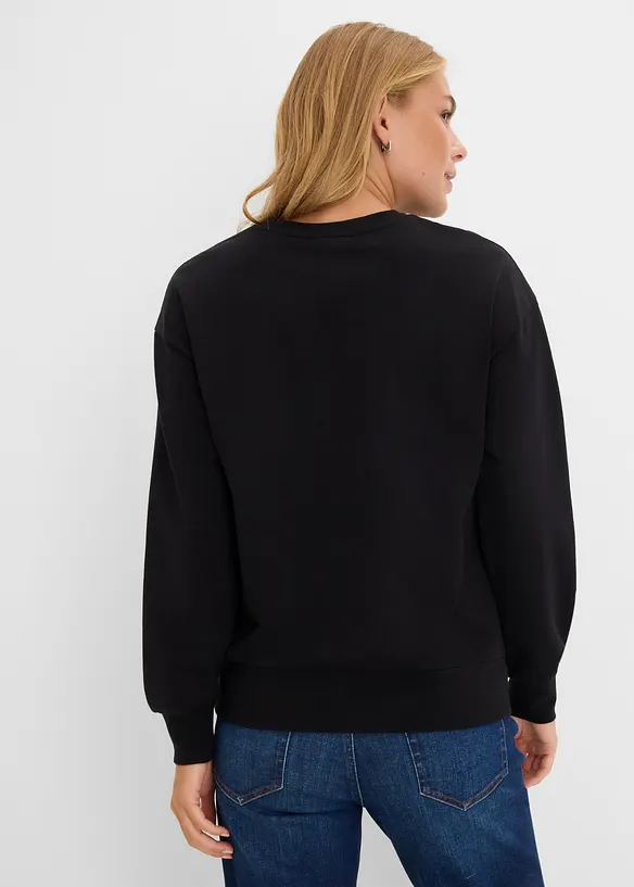 Weites Sweatshirt aus reiner Bio-Baumwolle in schwarz von hinten (im Anschnitt) - bonprix Weites Sweatshirt aus reiner Bio-Baumwolle in schwarz von hinten (im Anschnitt) - bonprix
