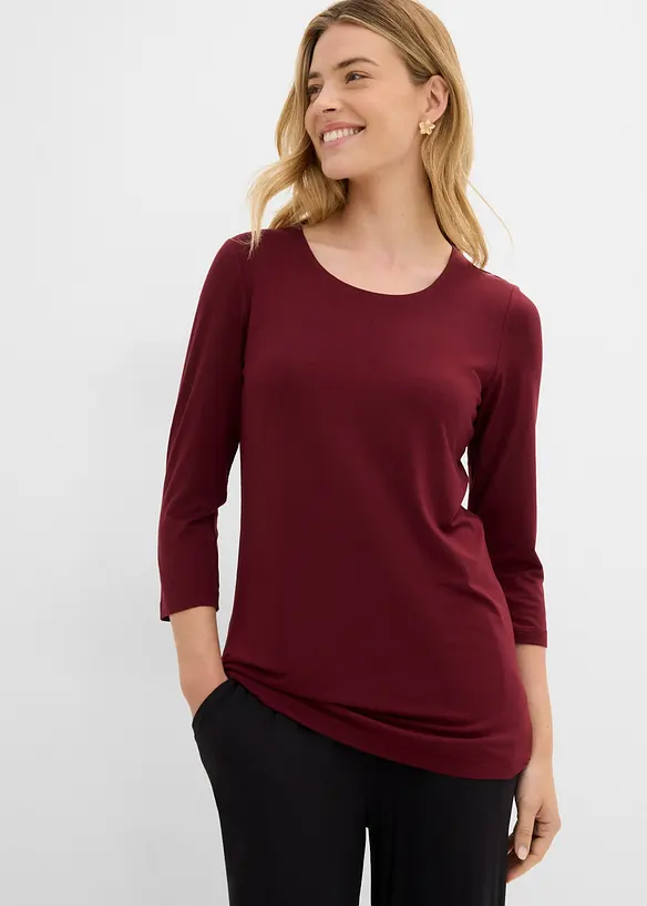 Longshirt doppellagig vorn aus softem Viskose-Mix (2er Pack) in blau von vorne (im Anschnitt) - bonprix