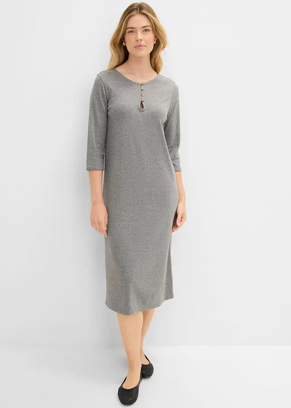 Shirtkleid mit 3/4-Ärmeln in grau von vorne (Totalaufnahme) - bonprix