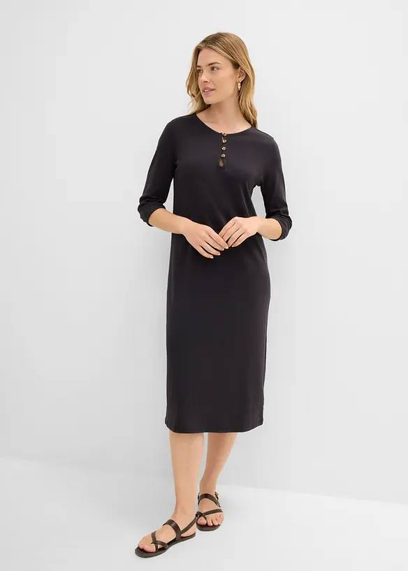 Shirtkleid mit 3/4-Ärmeln in schwarz von vorne (Totalaufnahme) - bonprix