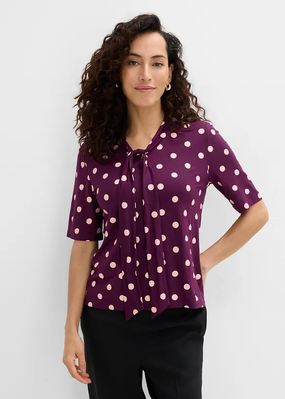 Shirt mit Schluppe in lila von vorne (im Anschnitt) - bonprix