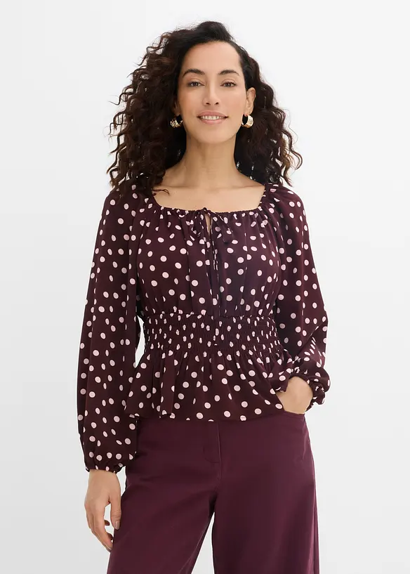 Bluse aus fließendem Satin in lila von vorne (im Anschnitt) - bonprix
