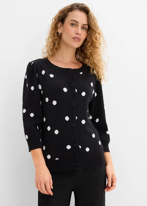 Strickjacke aus feinem Viskose-Mix in schwarz von vorne (im Anschnitt) - bonprix