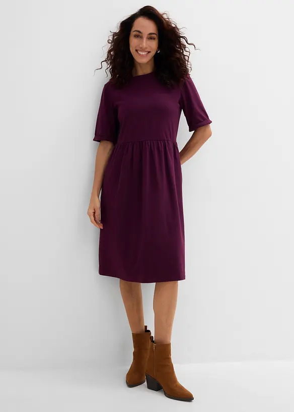 Shirtkleid aus elastischem Baumwoll-Mix in lila von vorne (Totalaufnahme) - bonprix Shirtkleid aus elastischem Baumwoll-Mix in lila von vorne (Totalaufnahme) - bonprix