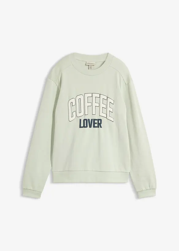 Sweatshirt aus reiner Bio-Baumwolle mit Puffprint in grün von vorne - bonprix Sweatshirt aus reiner Bio-Baumwolle mit Puffprint in grün von vorne - bonprix