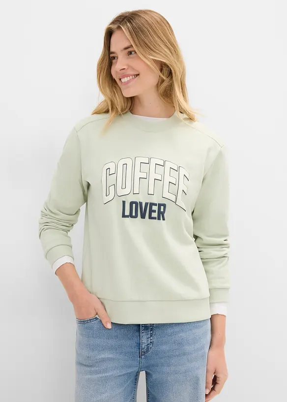 Sweatshirt aus reiner Bio-Baumwolle mit Puffprint in grün von vorne (im Anschnitt) - bonprix Sweatshirt aus reiner Bio-Baumwolle mit Puffprint in grün von vorne (im Anschnitt) - bonprix
