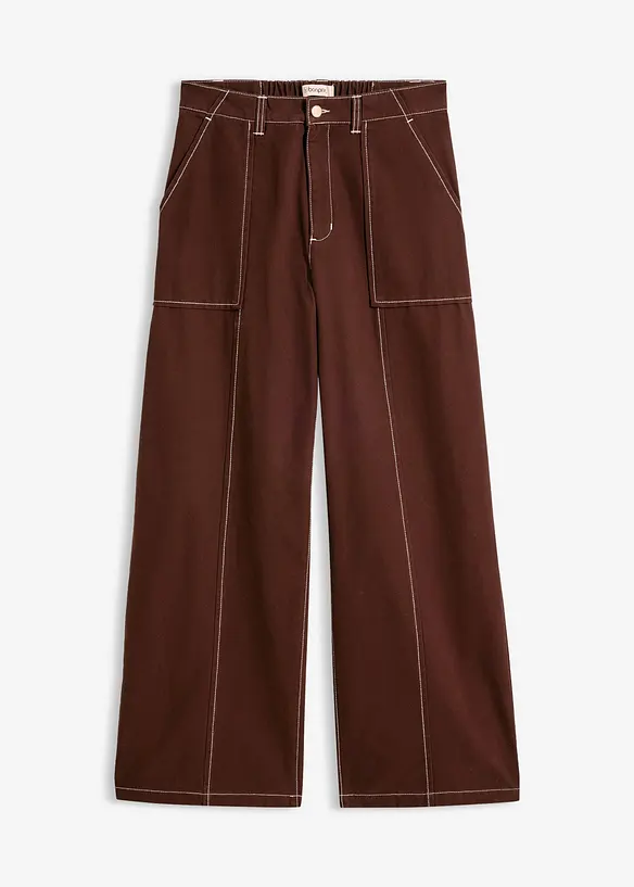 Verkürzte Twillhose aus reiner Baumwolle in braun von vorne - bonprix