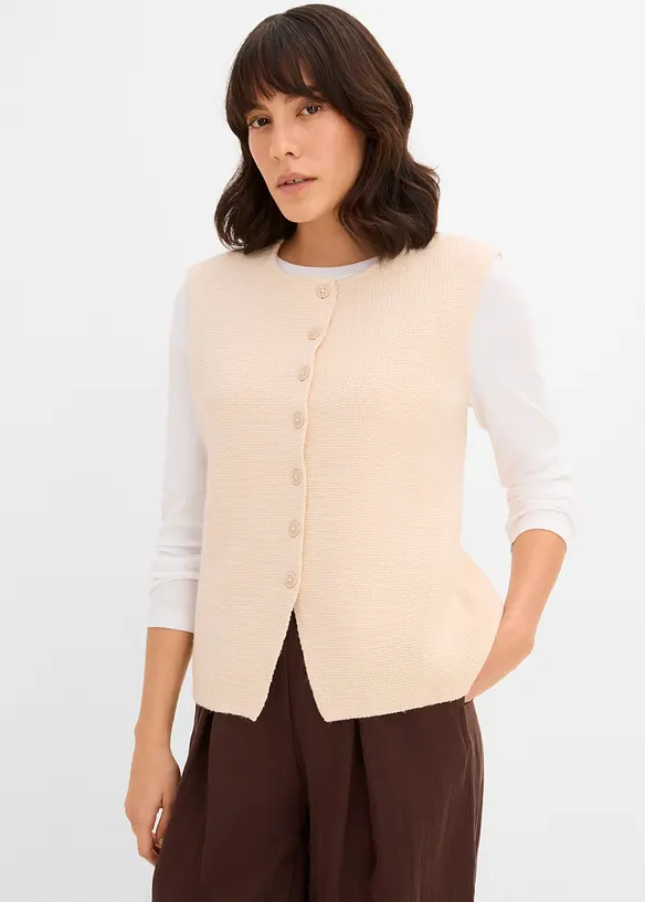 Milano-Strick-Weste in beige von vorne (im Anschnitt) - bonprix