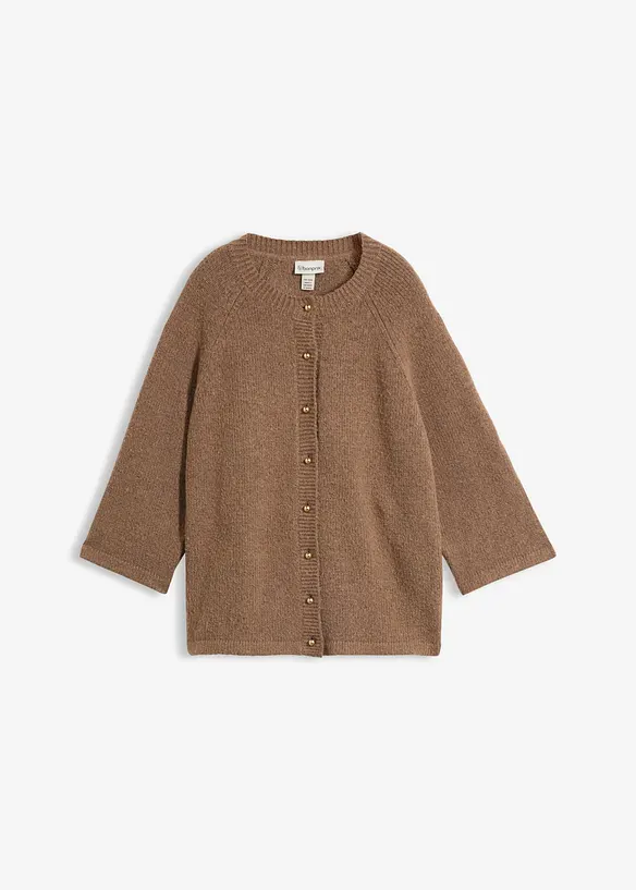Strickjacke, 3/4 Arm in braun von vorne - bonprix