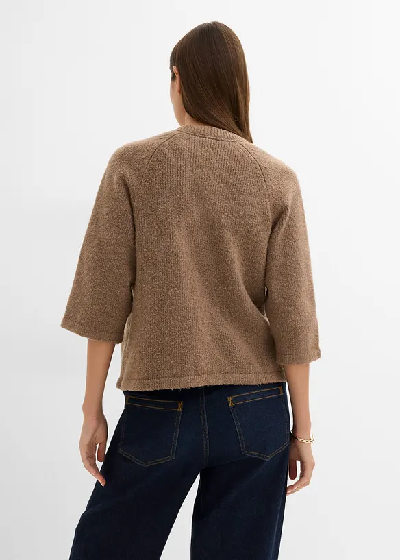 Strickjacke, 3/4 Arm in braun von hinten (im Anschnitt) - bonprix