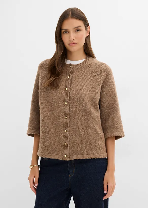 Strickjacke, 3/4 Arm in braun von vorne (im Anschnitt) - bonprix