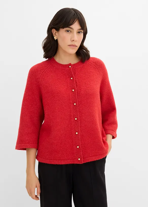Strickjacke, 3/4 Arm in rot von vorne (im Anschnitt) - bonprix