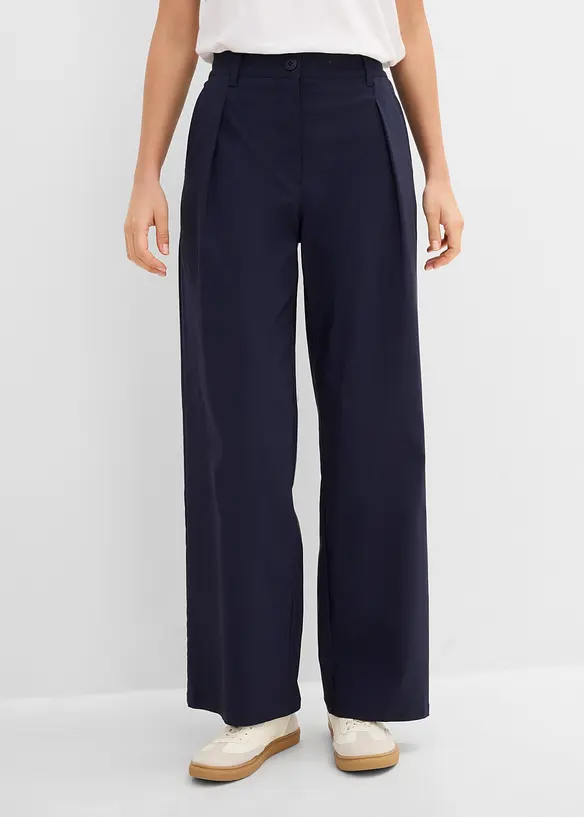 Bengalin-Hose mit Bundfalte aus Viskose-Mix in blau von vorne - bonprix