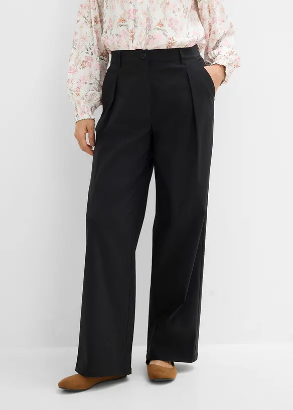 Bengalin-Hose mit Bundfalte aus Viskose-Mix in schwarz von vorne - bonprix