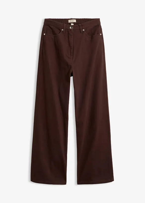High-Waist-Twillhose aus Baumwoll-Mix in braun von vorne - bonprix