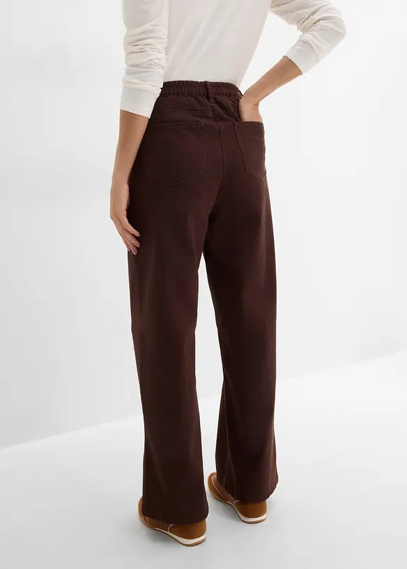 High-Waist-Twillhose aus Baumwoll-Mix in braun von hinten - bonprix