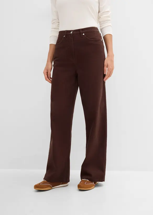 High-Waist-Twillhose aus Baumwoll-Mix in braun von vorne - bonprix