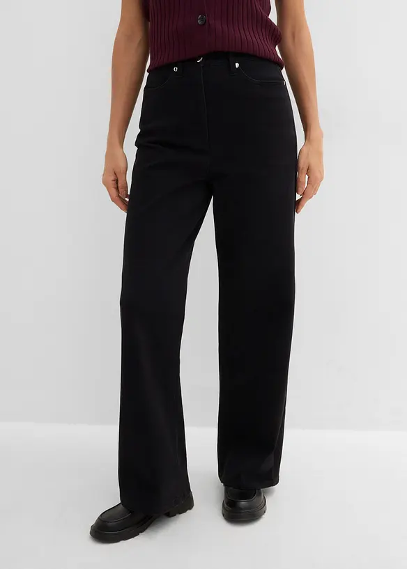 High-Waist-Twillhose aus Baumwoll-Mix in schwarz von vorne - bonprix
