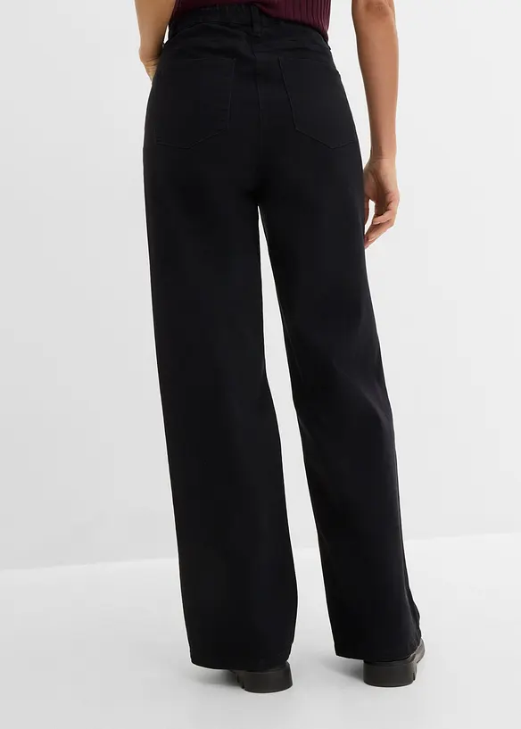 High-Waist-Twillhose aus Baumwoll-Mix in schwarz von hinten - bonprix