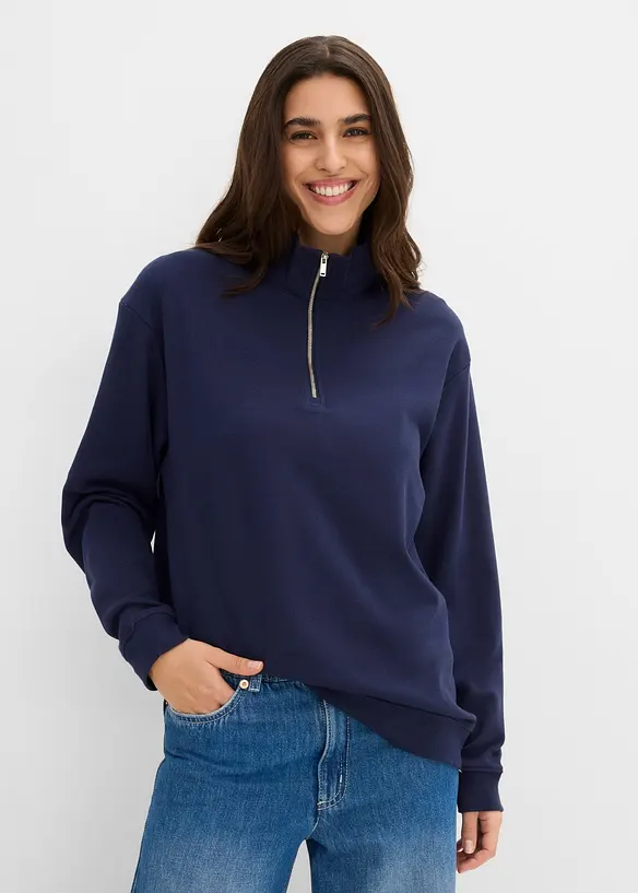 Baumwollshirt aus Interlock in blau von vorne (im Anschnitt) - bonprix