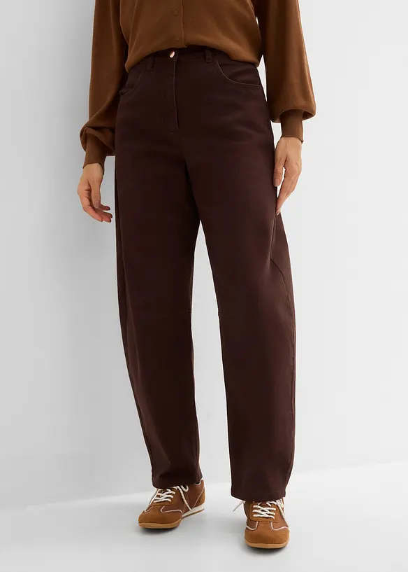 High-Waist-Barrel-Twillhose aus Baumwoll-Mix in braun von vorne - bonprix High-Waist-Barrel-Twillhose aus Baumwoll-Mix in braun von vorne - bonprix