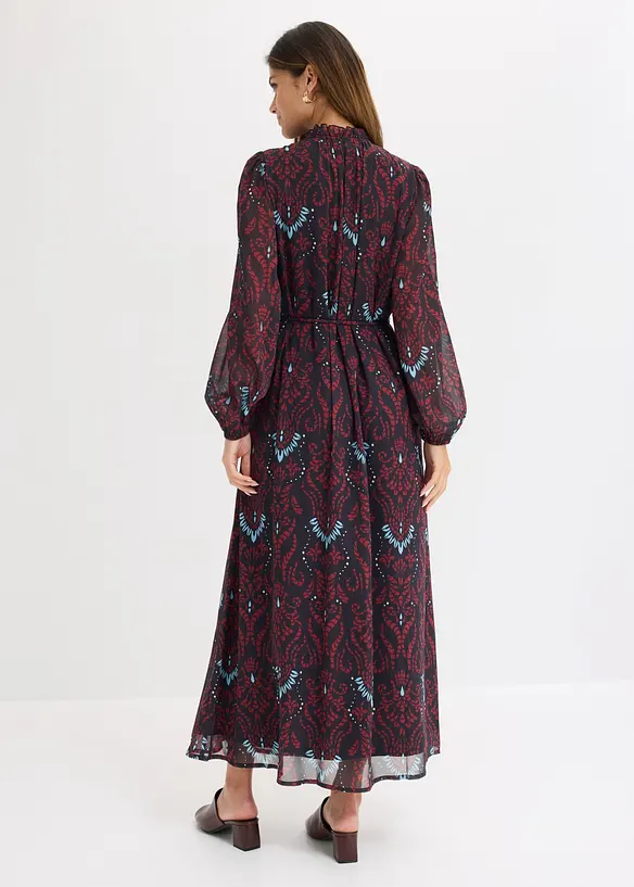 ausgestelltes Chiffonkleid in schwarz von hinten (Totalaufnahme) - bonprix