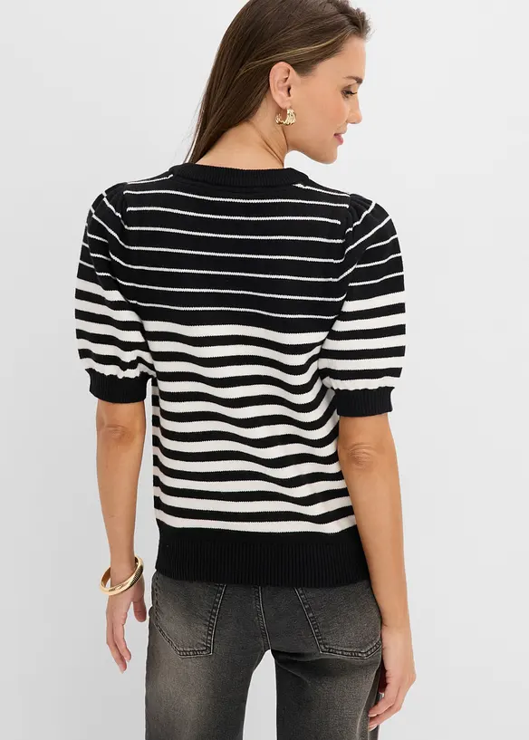 Pullover mit Ballonärmeln in weiß von hinten (im Anschnitt) - bonprix