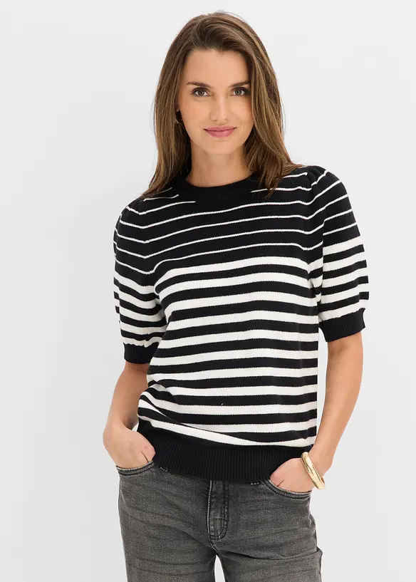 Pullover mit Ballonärmeln in weiß von vorne (im Anschnitt) - bonprix