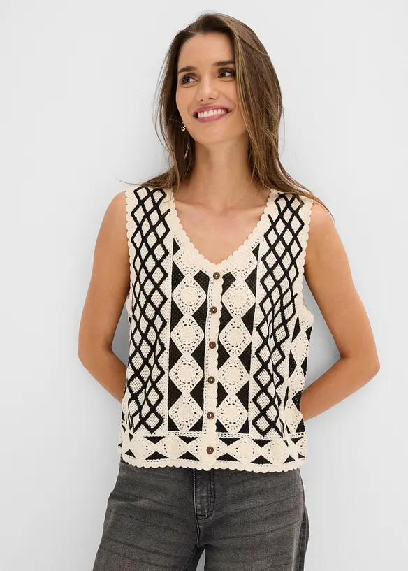 Strick-Weste in beige von vorne (im Anschnitt) - bonprix