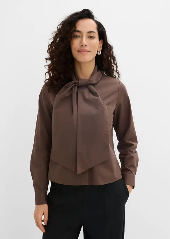 Bluse mit Schaldetail in braun von vorne (im Anschnitt) - bonprix