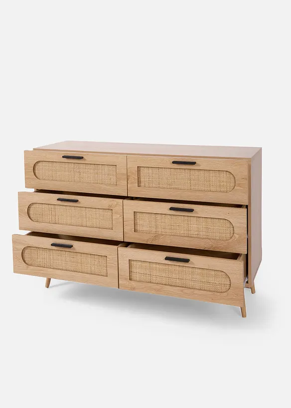 Sideboard mit Rattanschubladen in beige geöffnet - bonprix