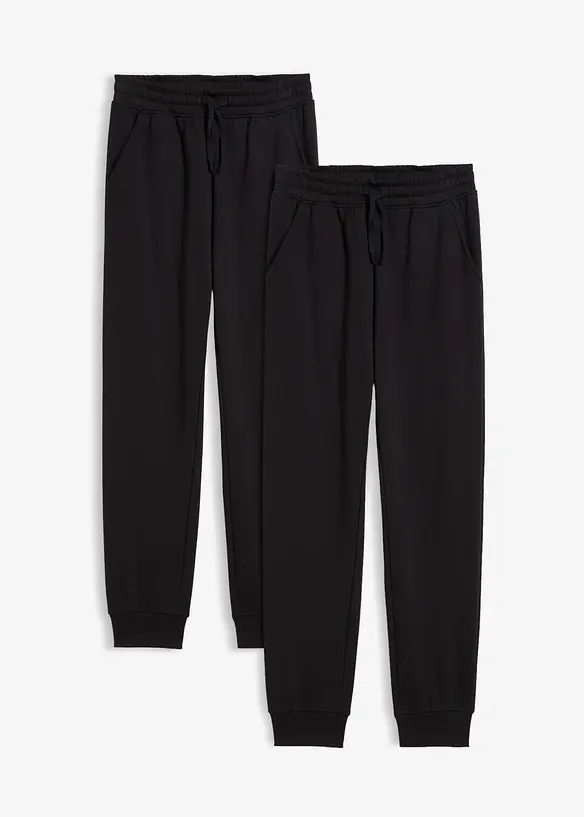 Jogginghose aus weichem Baumwoll-Mix (2er Pack) in schwarz von vorne - bonprix
