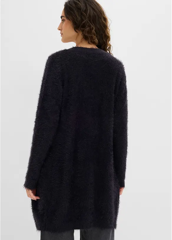 Longstrickjacke in Flauschoptik in schwarz von hinten (im Anschnitt) - bonprix