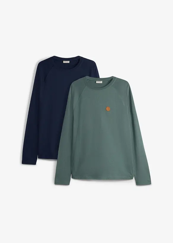 Langarmshirt aus reiner Bio-Baumwolle (2er Pack) in grün von vorne - bonprix
