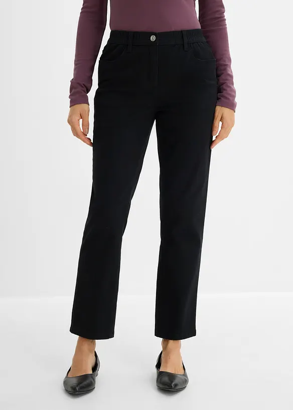 High-Waist-Twillhose aus Baumwoll-Mix in schwarz von vorne - bonprix