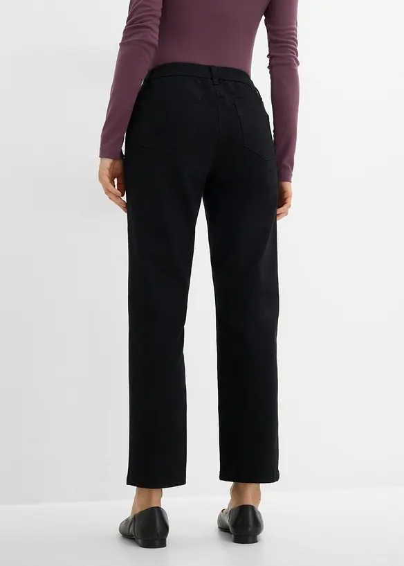 High-Waist-Twillhose aus Baumwoll-Mix in schwarz von hinten - bonprix