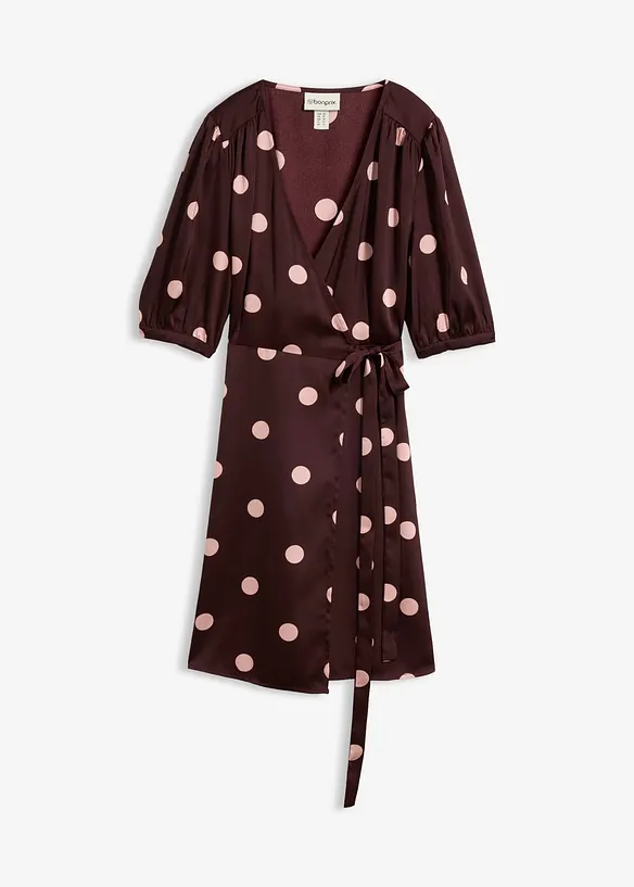 Wickelkleid aus fließendem Satin in lila von vorne - bonprix